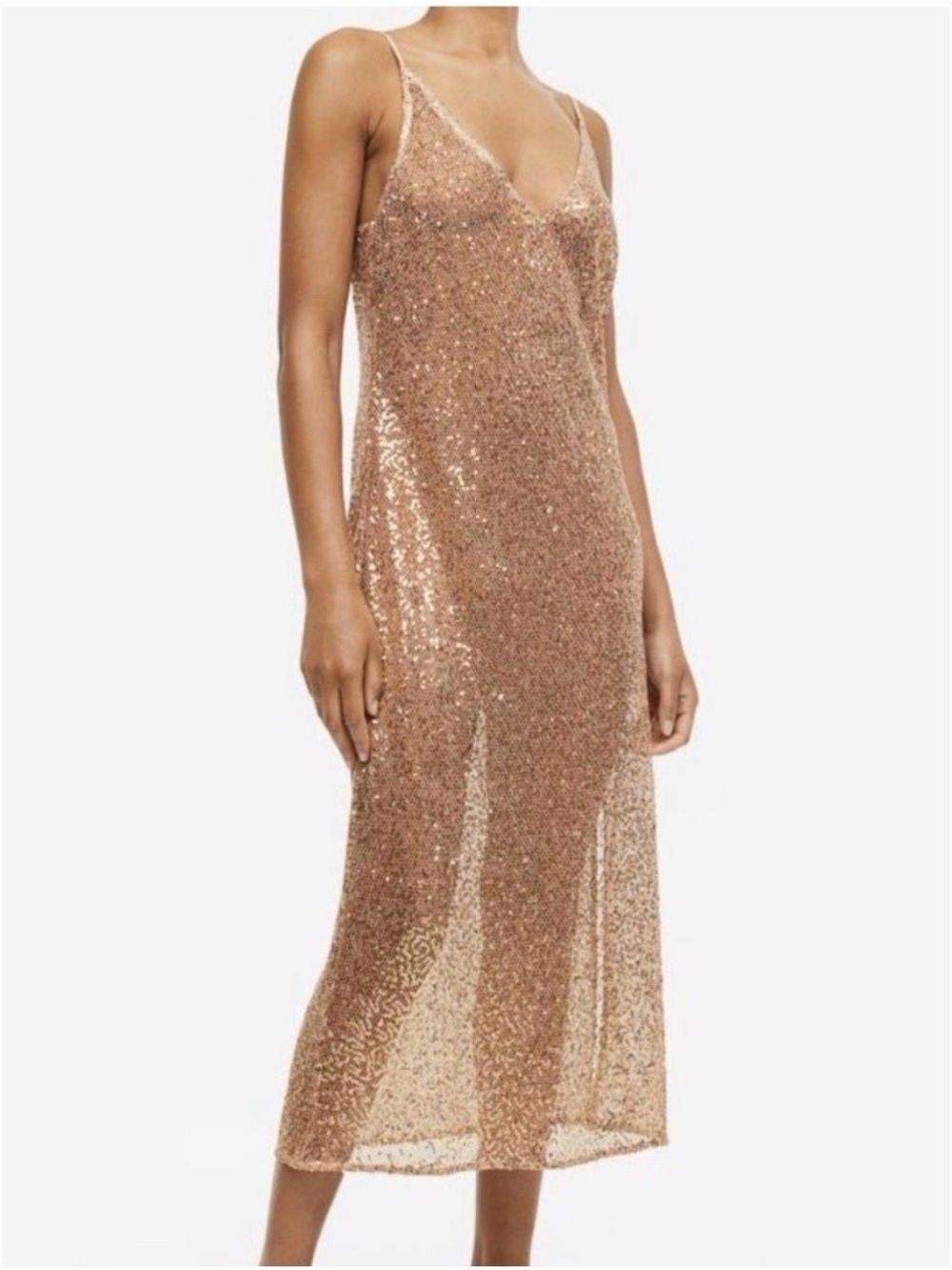 H&M Gold V-NECK BODYCON DRESS Size Small